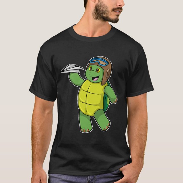 Turtle as Pilot med Pappra flygplan T Shirt (Framsida)
