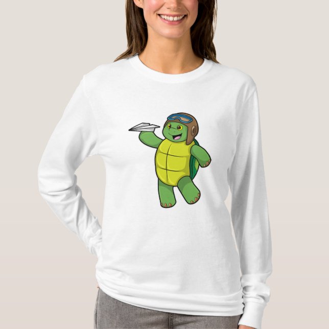Turtle as Pilot med Pappra flygplan T Shirt (Framsida)