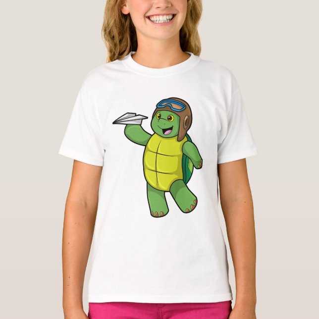 Turtle as Pilot med Pappra flygplan T Shirt (Framsida)
