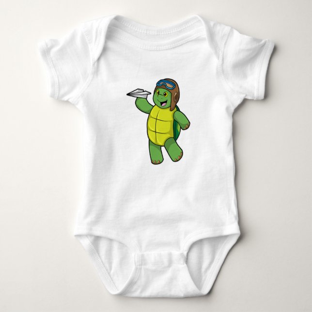 Turtle as Pilot med Pappra flygplan T Shirt (Framsida)