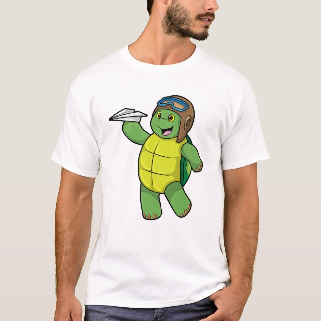 Turtle as Pilot med Pappra flygplan T Shirt (Framsida)