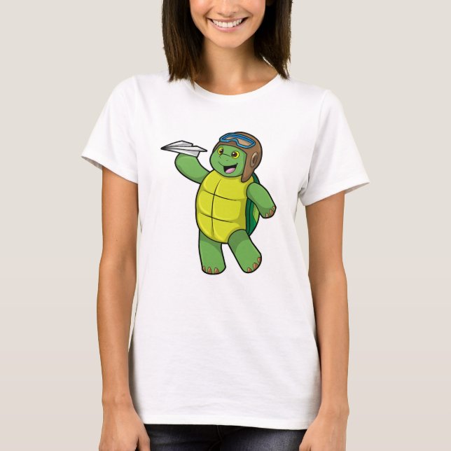 Turtle as Pilot med Pappra flygplan T Shirt (Framsida)