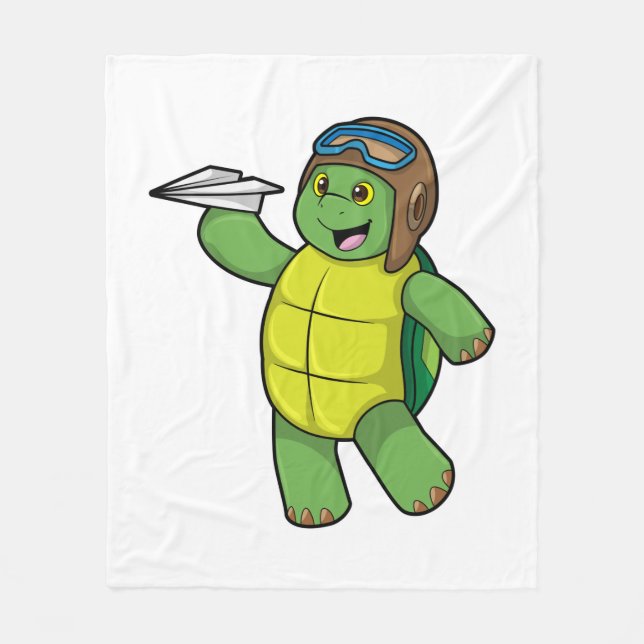 Turtle as Pilot with Paper plane Fleecefilt (Framsidan)