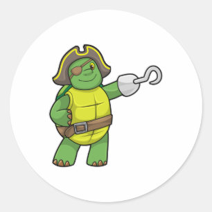 Turtle as Pirat med Hooking hand & Öga patch Runt Klistermärke