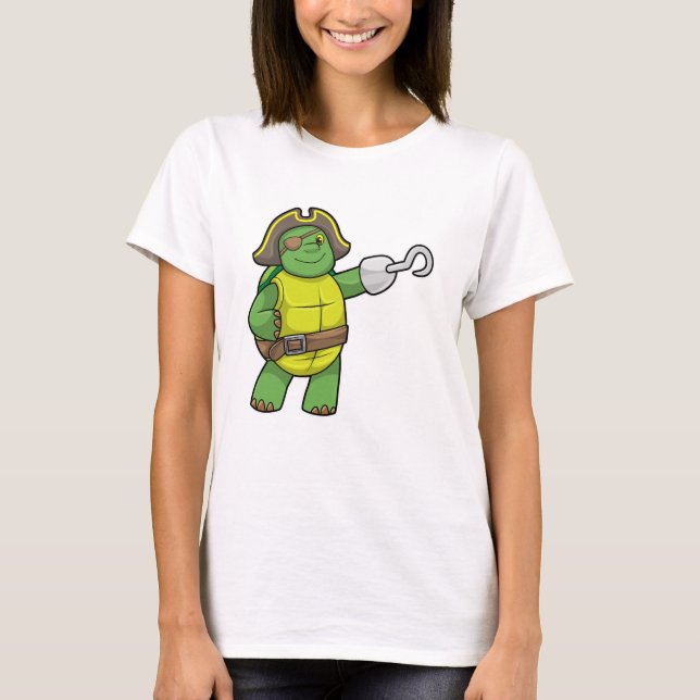 Turtle as Pirat med Hooking hand & Öga patch T Shirt (Framsida)
