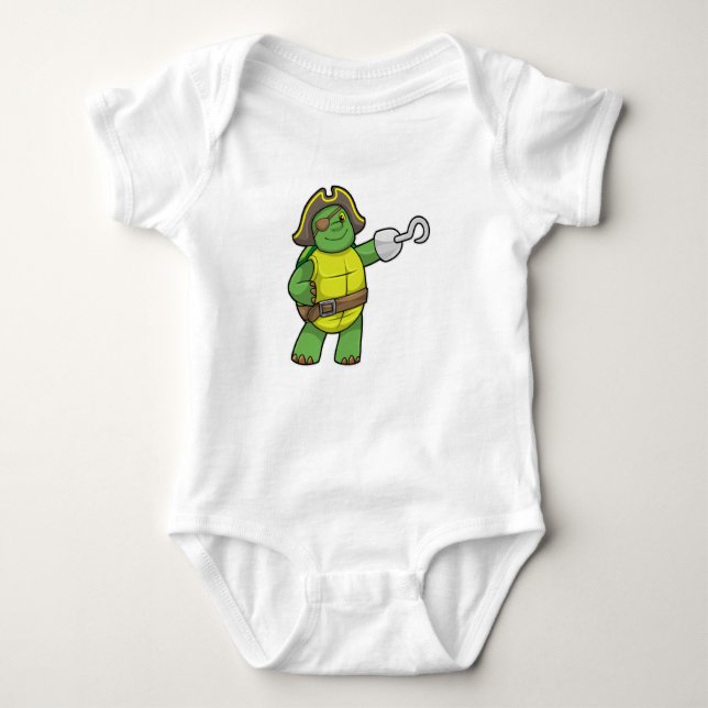 Turtle as Pirat med Hooking hand & Öga patch T Shirt (Framsida)
