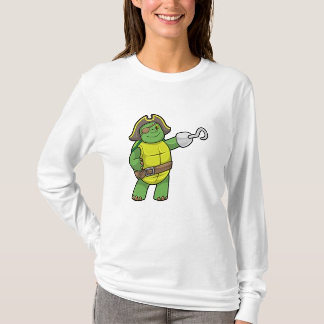 Turtle as Pirat med Hooking hand & Öga patch T Shirt (Framsida)