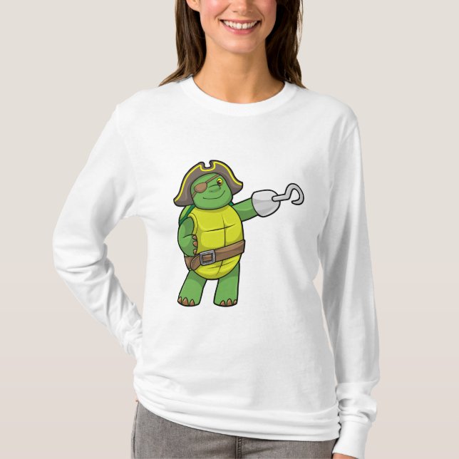 Turtle as Pirat med Hooking hand & Öga patch T Shirt (Framsida)