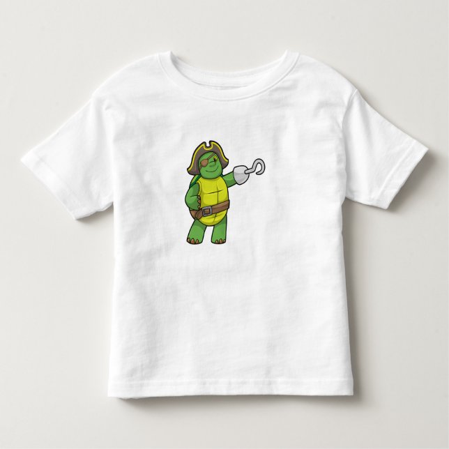 Turtle as Pirat med Hooking hand & Öga patch T Shirt (Framsida)