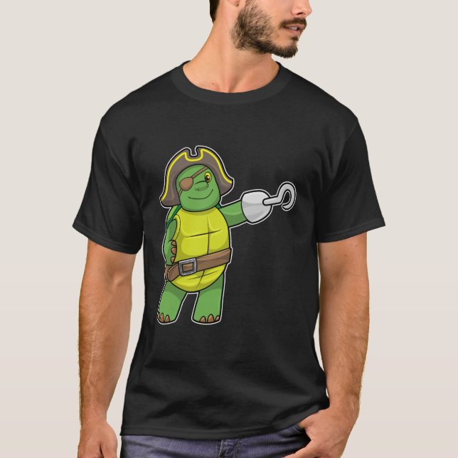 Turtle as Pirat med Hooking hand & Öga patch T Shirt (Framsida)