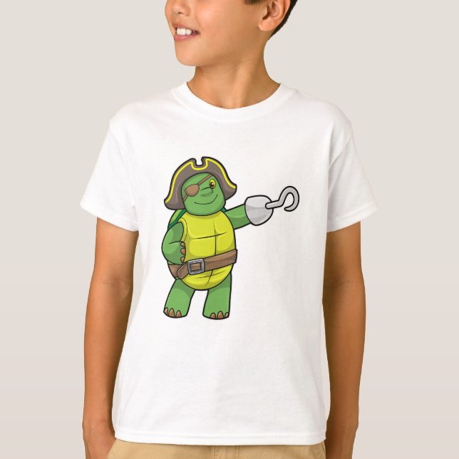 Turtle as Pirat med Hooking hand & Öga patch T Shirt (Framsida)