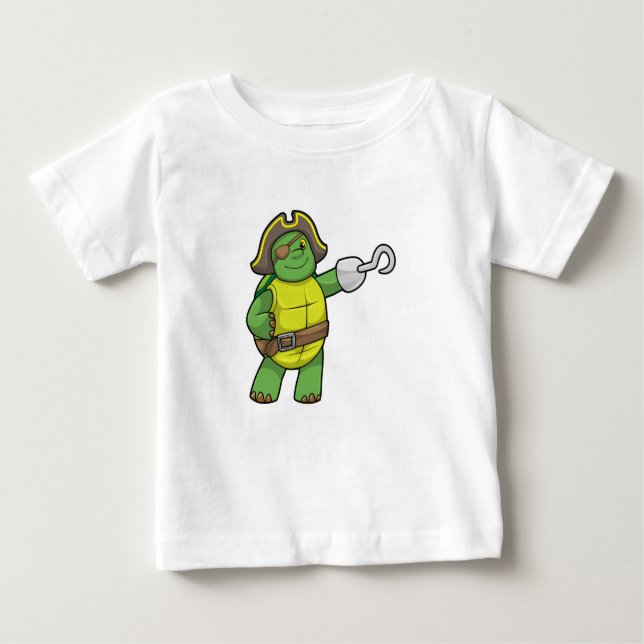 Turtle as Pirat med Hooking hand & Öga patch T Shirt (Framsida)