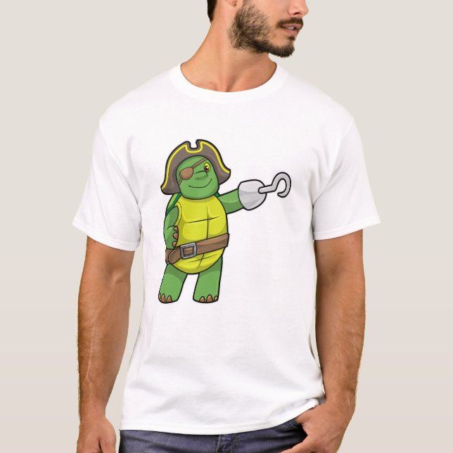 Turtle as Pirat med Hooking hand & Öga patch T Shirt (Framsida)