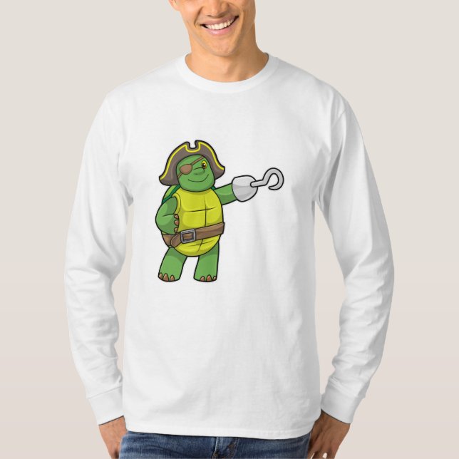 Turtle as Pirat med Hooking hand & Öga patch T Shirt (Framsida)
