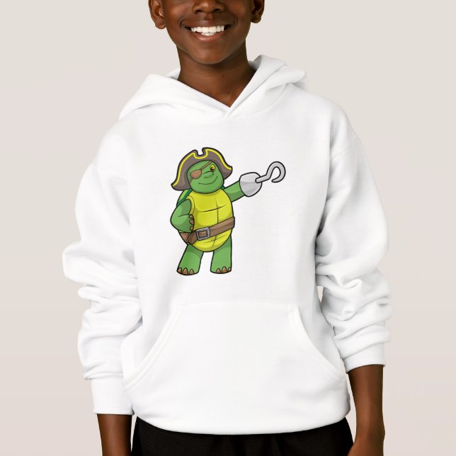 Turtle as Pirat med Hooking hand & Öga patch T Shirt (Framsida)