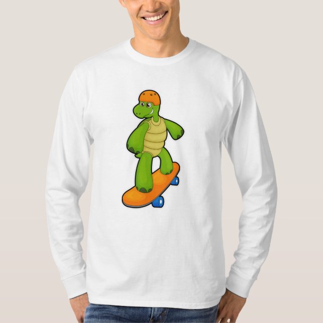 Turtle as Skateboarder with Skateboard & Helmet T Shirt (Framsida)