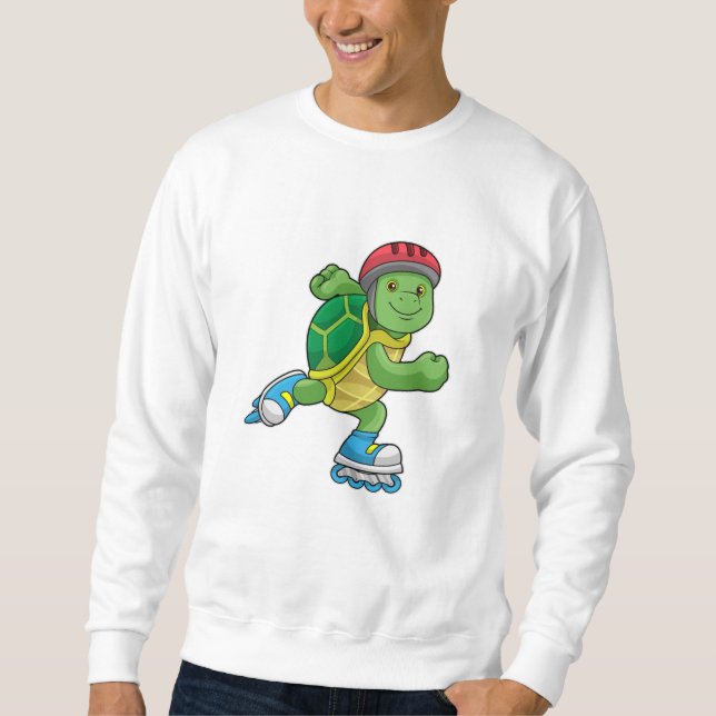 Turtle as Skater with Inline skates & Helmet Lång Ärmad Tröja (Framsida)