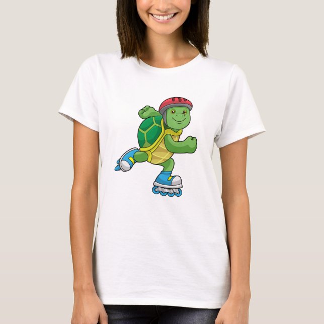 Turtle as Skater with Inline skates & Helmet T Shirt (Framsida)