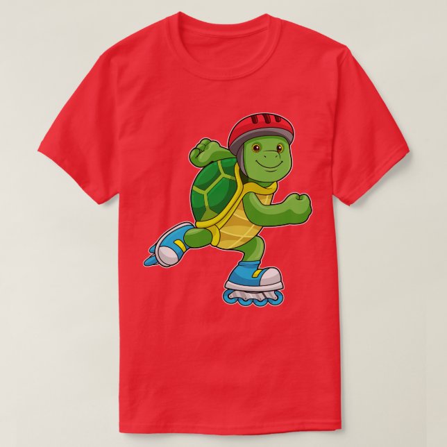 Turtle as Skater with Inline skates Helmet T Shirt (Design framsida)