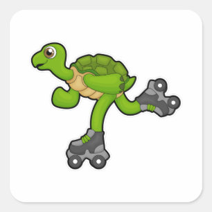 Turtle as Skater with Roller skates Fyrkantigt Klistermärke