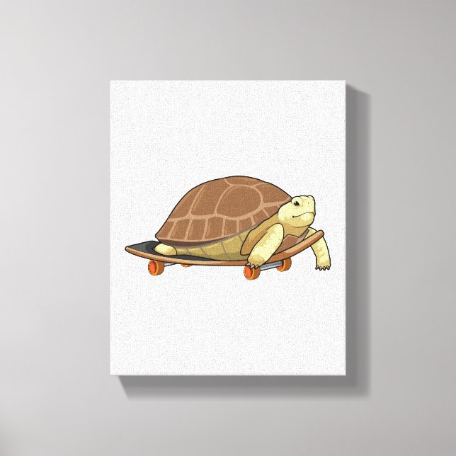 Turtle as Skater with Skateboard Canvastryck (Framsida)