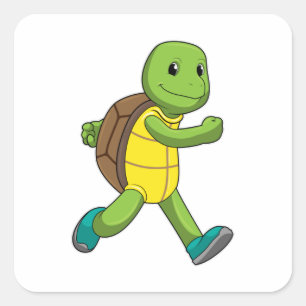 Turtle as Springer at Running Fyrkantigt Klistermärke
