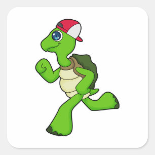Turtle as Springer with Cap Fyrkantigt Klistermärke