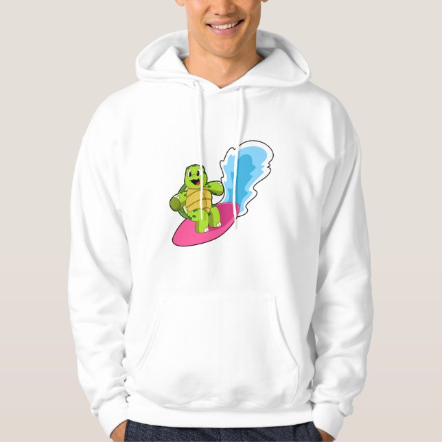 Turtle as Surfer med Surfboard Hoodie (Framsida)