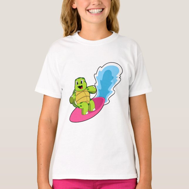 Turtle as Surfer med Surfboard T Shirt (Framsida)