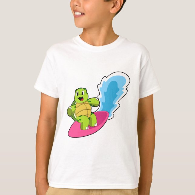 Turtle as Surfer med Surfboard T Shirt (Framsida)