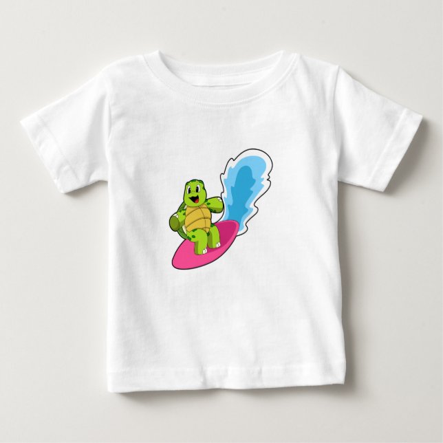 Turtle as Surfer med Surfboard T Shirt (Framsida)
