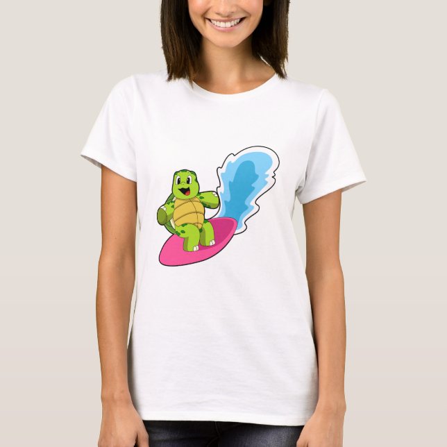 Turtle as Surfer med Surfboard T Shirt (Framsida)