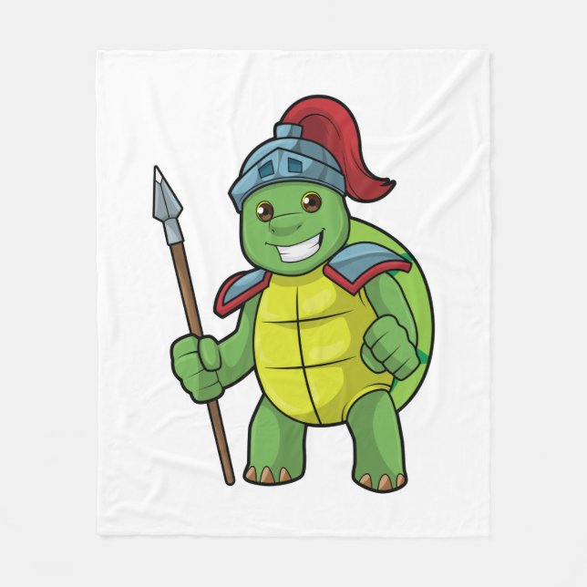 Turtle as Warrior with Spear & Helmet Fleecefilt (Framsidan)