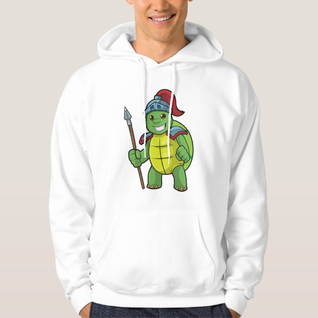 Turtle as Warrior with Spear & Helmet Hoodie (Framsida)