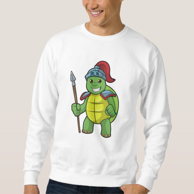 Turtle as Warrior with Spear & Helmet Lång Ärmad Tröja (Framsida)