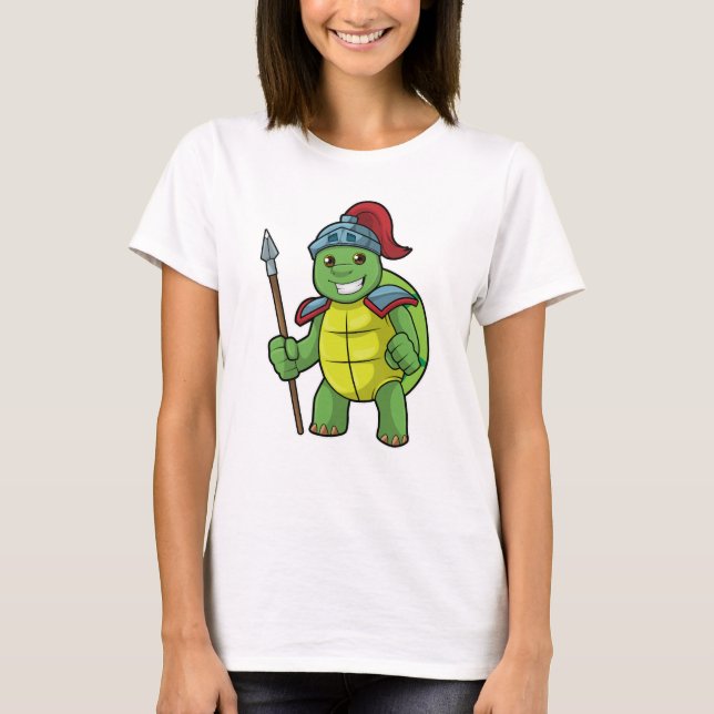 Turtle as Warrior with Spear & Helmet T Shirt (Framsida)