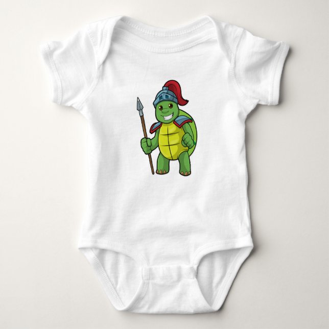 Turtle as Warrior with Spear & Helmet T Shirt (Framsida)