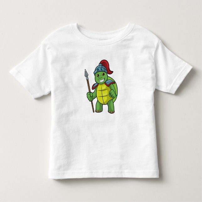 Turtle as Warrior with Spear & Helmet T Shirt (Framsida)