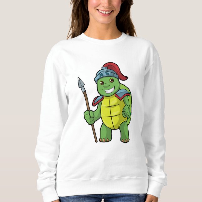 Turtle as Warrior with Spear & Helmet T Shirt (Framsida)