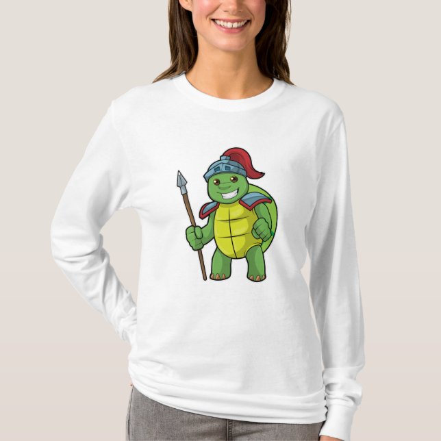Turtle as Warrior with Spear & Helmet T Shirt (Framsida)