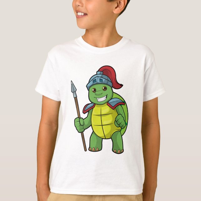 Turtle as Warrior with Spear & Helmet T Shirt (Framsida)