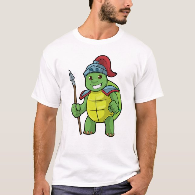 Turtle as Warrior with Spear & Helmet T Shirt (Framsida)