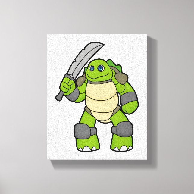 Turtle as Warrior with Sword Canvastryck (Framsida)