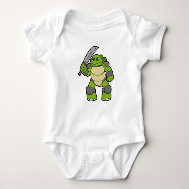 Turtle as Warrior with Sword T Shirt (Framsida)