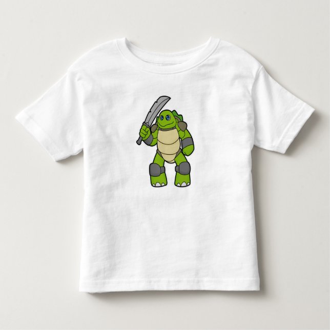 Turtle as Warrior with Sword T Shirt (Framsida)