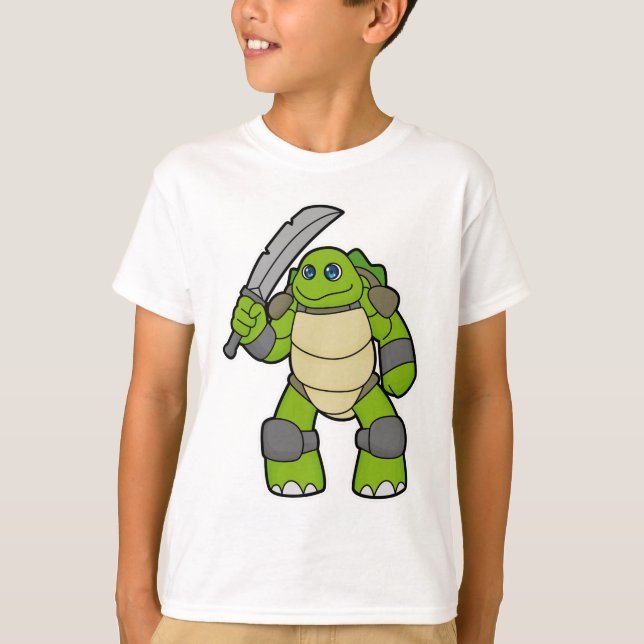 Turtle as Warrior with Sword T Shirt (Framsida)