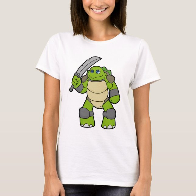 Turtle as Warrior with Sword T Shirt (Framsida)