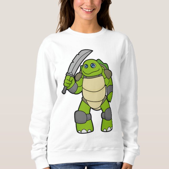 Turtle as Warrior with Sword T Shirt (Framsida)