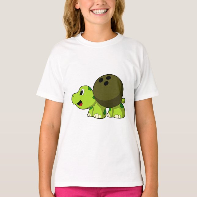 Turtle at Bowling med Bowling ball T Shirt (Framsida)