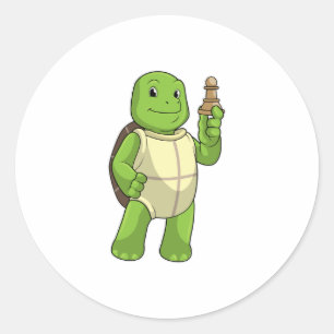 Turtle at Chess with Chess biet Pawn Runt Klistermärke